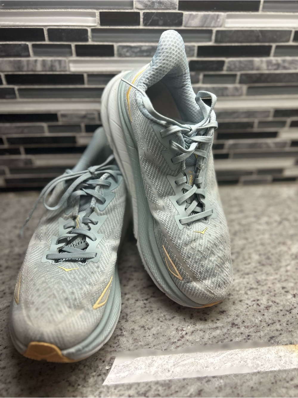 Hoka One One Clifton 9 mens Light Blue Running Sneakers - Size 9